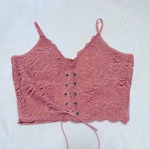 Floral Crochet Lace-up Bustier Cami Top